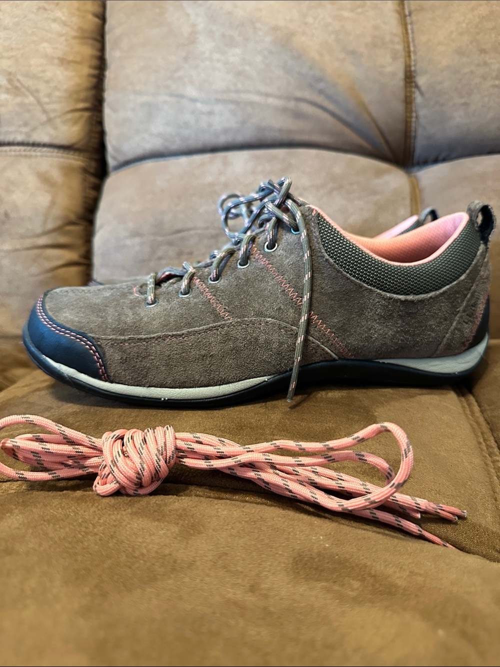 Brown Suede Casual Lace-Up Sneaker with Pink Accents